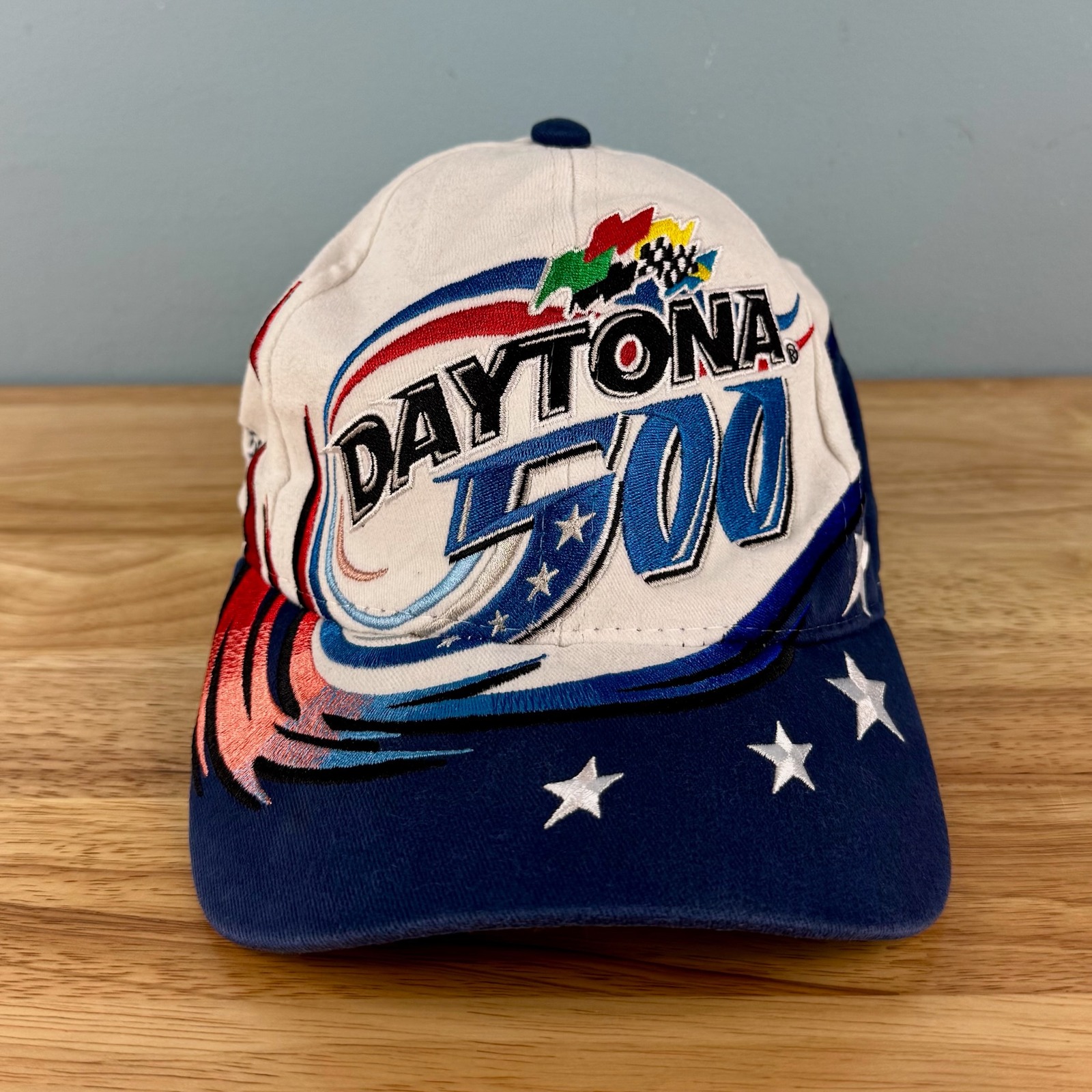 Nascar Daytona 500 Mens Strap Back White Blue 2002 The Great American Race Hat